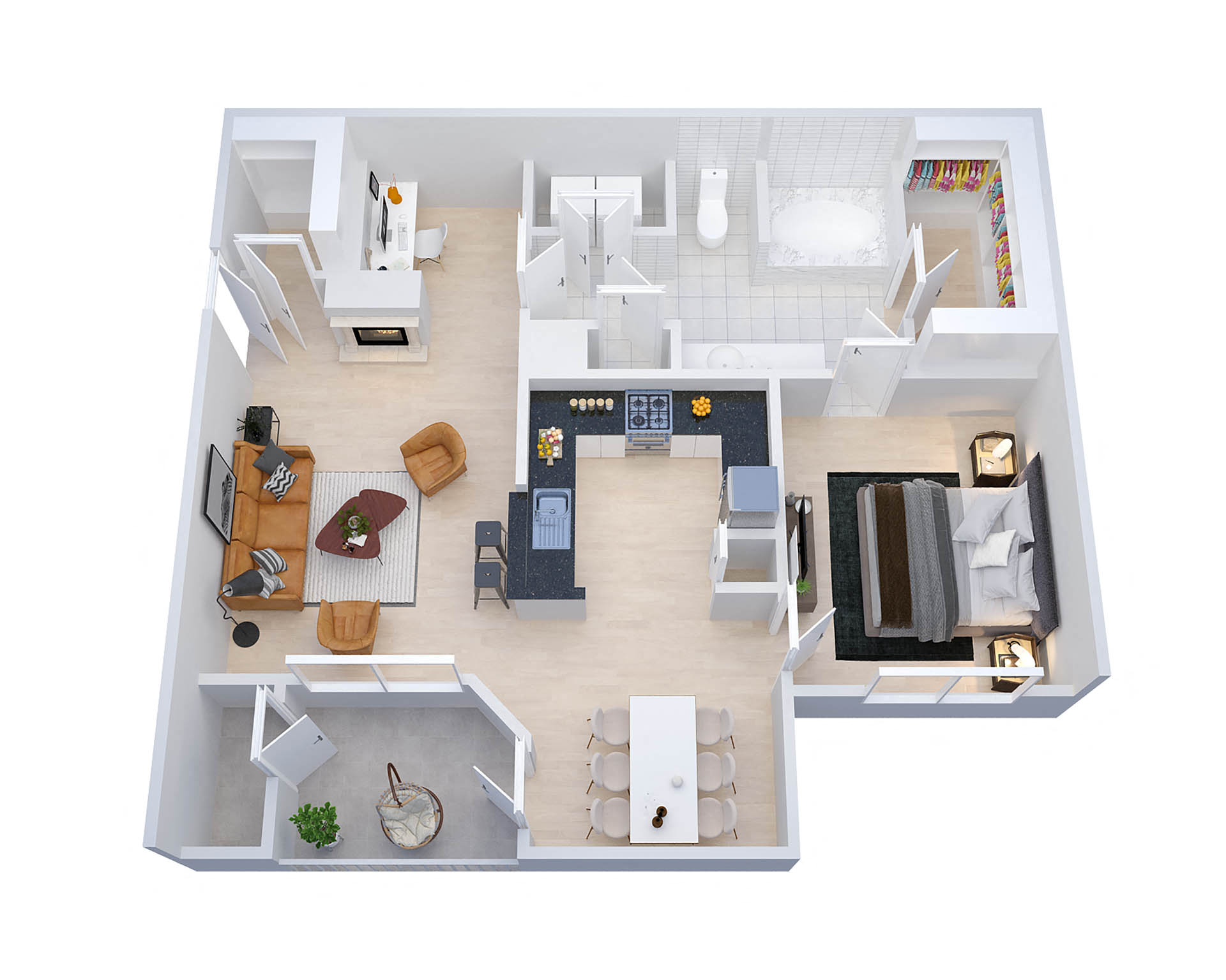 Floor plan for 1 bed, 1 bath, 851 sqft